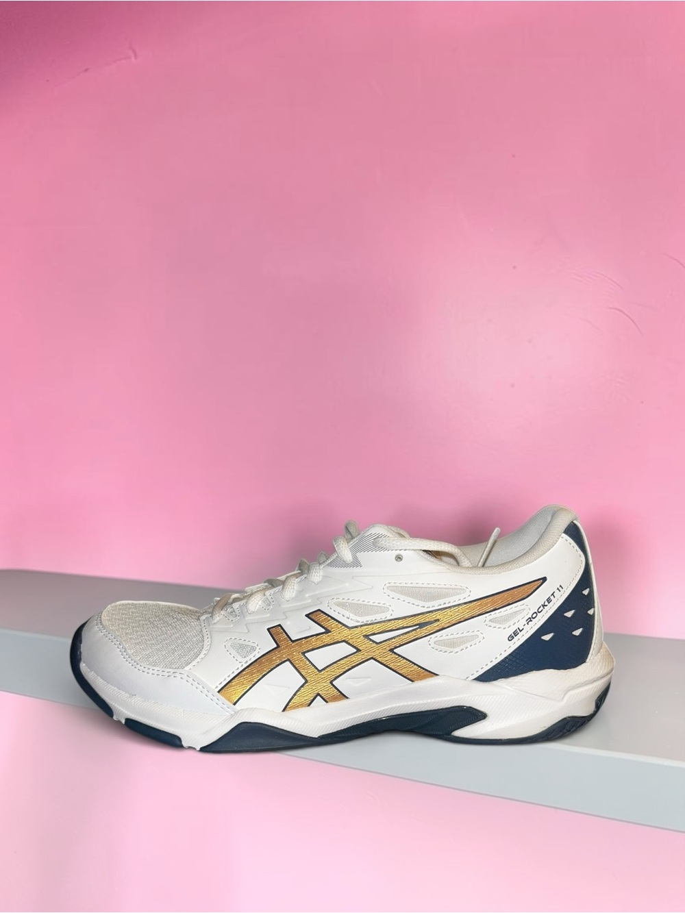ASICS Gel-Rocket 11 in the White/Truffle Grey colorway